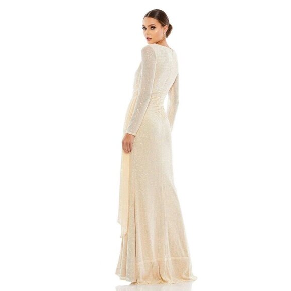 Mac Duggal Size 6 Cream 26715 Sequined Ruched Long Sleeve Formal Gown Dress New - Picture 3 of 11